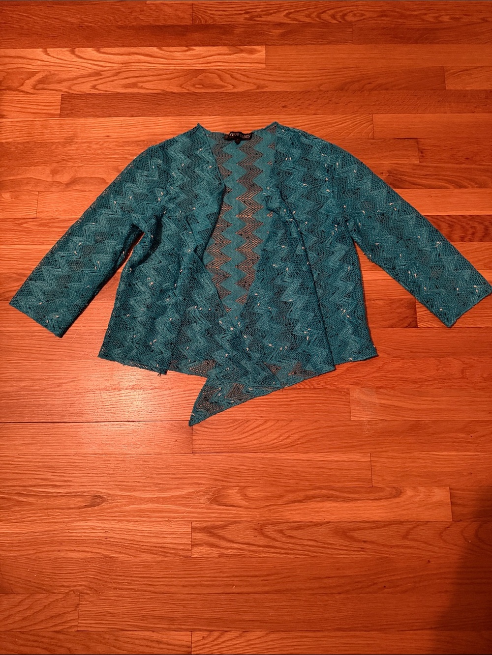 Mistror imageTeal Zigzag Openwork‎ Knit Cardigan